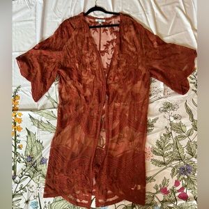She & Sky burnt orange lace kimono or cover up in S/M